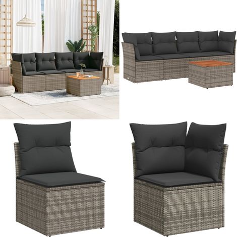 5-tlg. Garten-Sofagarnitur mit Kissen Grau Poly Rattan - Gartenmöbel Set - Esszimmergarnitur Outdoor - Lounge Möbel - Rattan Sofa - Gartenlounge - Home & Living (1/5)