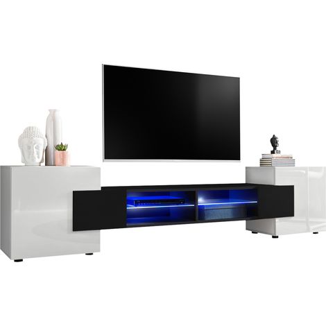 Extreme Furniture, Vitrines Murales Bridge v1, (LxHxP): 230 x 52.5 x 35, Partie centrale en Blanc Mat, Côtés en Noir, Portes Brillantes, sans LED (1/3)