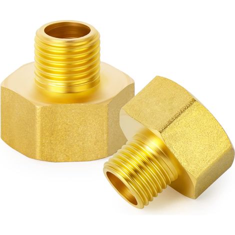 2 Pcs Brass Pipe Reducer Adapter, 1/2" BSP Female to 1/4" BSP Male Connector (1/5)