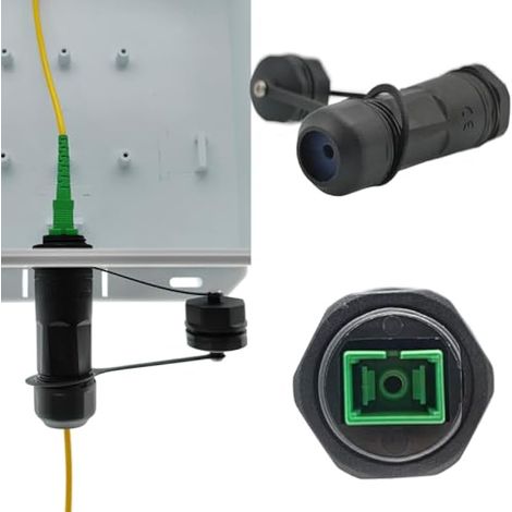 Connecteur fibre optique SC, monocœur connecteur câble fibre IP68 avec couvercle étanche, 1 coupleur fibre d'interface verte SC-APC montage sur panneau pour les routeurs et les commutateurs (1/5)