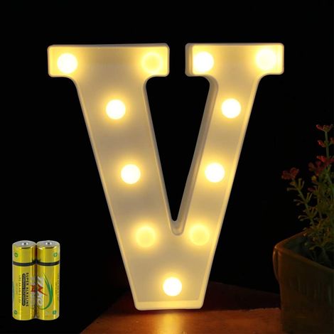MINKUROW Lettere luminose Alfabeto illuminato Lampada a LED Lettere luminose Lettera Deco Funziona a batteria per la decorazione di feste, matrimoni, bar a casa (V) (1/5)