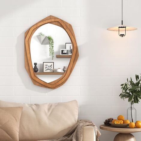 COSTWAY Specchio da Parete Irregolare 89,5 x 66 cm, Specchio Decorativo in HD con Cornice Rustica, Design Astratto, per Bagno Soggiorno Ingresso Sala da Pranzo (89,5 x 66 CM) (1/5)