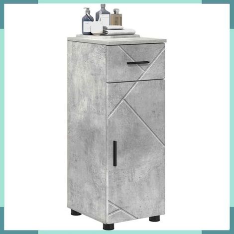 Cabinet de salle de bain - 883327 - Gris béton - 30 x 35 x 80 cm - Avec tiroir et 2 portes (1/5)