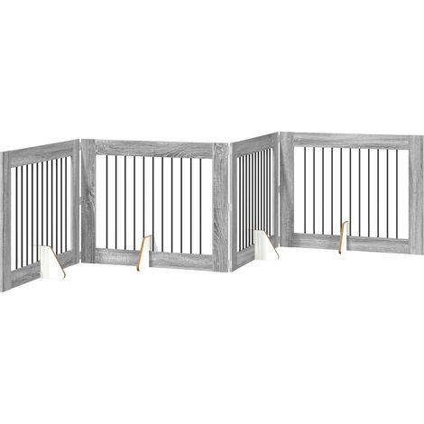 vidaXL Foldable Dog Gate with Stands 4 pcs Grey Sonoma 401 cm