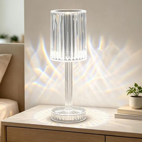 Lampada da tavolo a LED in cristallo, lampada da comodino a LED dimmerabile tramite touch, lampada da tavolo ricaricabile e senza fili per soggiorno e camera d'albergo. (1/4)