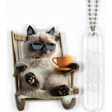 Colgante de acrílico gato bebiendo té para coche, 8 cm (1/5)