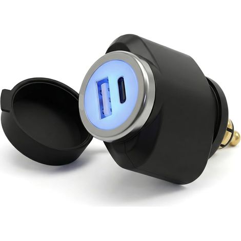 Adaptateur DIN vers USB 6A 36W PD USB-C et QC 3.0 – Prise USB Moto Compatible Triumph Tiger avec Connecteur Hella 12V (1/5)