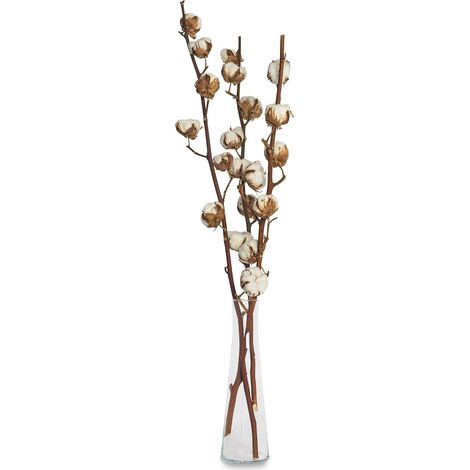 MINKUROW 3 Ramas De Algodón Real - 50 Cm - 7 A 9 Flores Por Rama De Algodón - Planta Real, Seca, Muy Duradera - Hermosa Decoración Con Estilo (1/3)