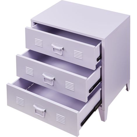 Pratica cassettiera in metallo per ingresso soggiorno o camera da letto con 3 cassetti acciaio 72 x 60 x 40 cm viola 030009305