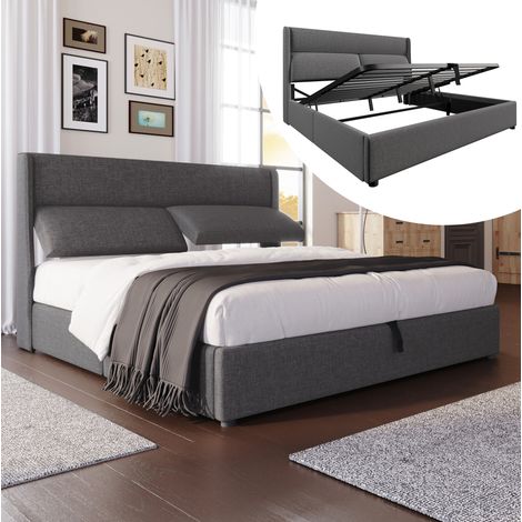 CHICFURN lit double avec chevets intégrés en bois massif chêne Sonoma et gris foncé 160 par 200 cm (1/5)