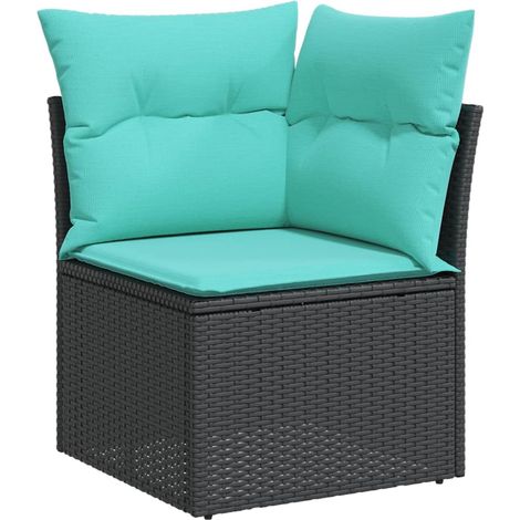 Garden Sofa Corner with Cushions Black Poly Rattan (US only) vidaXL (1/5)