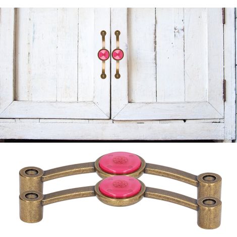 Set mit 2 Schubladengriffen aus antikbronzefarbener Zinklegierung für Möbel, im europäischen Landhausstil, farbige Acrylgriffe, rosa (1/5)