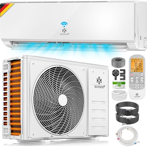 KESSER® Klimaanlage SET Split, Klimagerät mit WiFi/App, Kühlen A++/ Heizen A+, Kältemittel R32, LCD-Display, Fernbedienung & Timerfunktion, Split 9000 BTU/h, Weiß / 2600 Watt