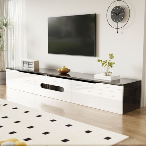Mueble TV 180x35x30 cm negro y blanco con LED y montaje mural (1/5)