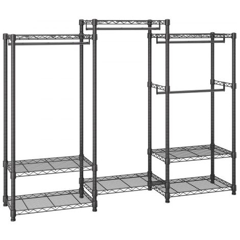 Mobiler Kleiderständer Garderobenständer 362 kg Belastbar, Freistehender Kleiderständer 174x180x45 cm 3 Kleiderstangen, Multifunktional 8-lagig, für Schlafzimmer, Wäscheraum, Ankleidezimmer (1/5)