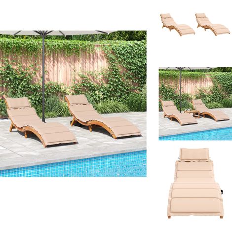 Chaises longues avec coussins lot de 2 beige bois massif acacia - Chaise Longue - Bain De Soleil - Mobilier De Jardin - Transats - Salon De Jardin (1/5)