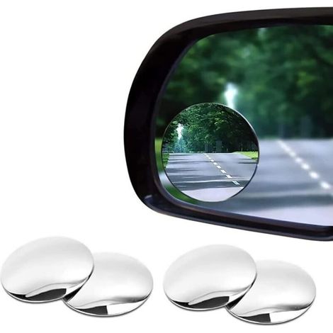 Set of 2 pairs (4 pieces) of 360° rotating HD blind spot mirrors, frameless, round, HD glass, self-adhesive, convex, for cars, SUVs and motorcycles (1/5)