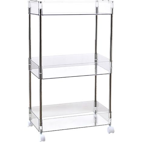 Acrylic Transparent Cosmetic Snacks Storage Shelf with Wheels Dormitory Floor Transparent Removable Storage Shelf 3 Layers 62x37x20.5cm