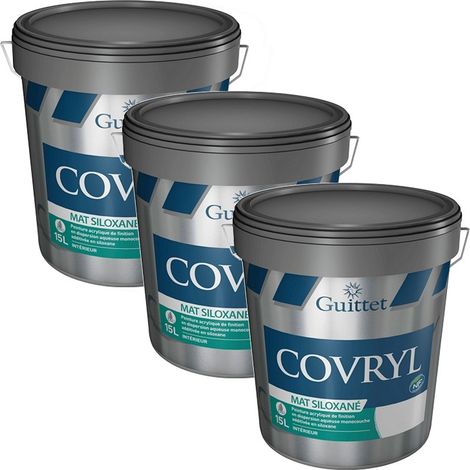 Peinture de qualité supérieure GUITTET Covryl Mat Siloxané 15L (pack de 3) Votre teinte: Blanche - Conditionnement: 15 Litres