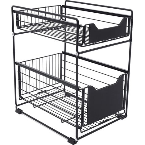 Organisateur, Rangement à Deux Niveaux, Design Sous Évier, Noir (1/2)