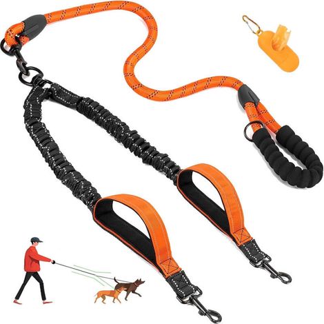 Laisse Double pour Chien - Laisse réfléchissante pivotante à 360° avec Deux poignées rembourrées. Entraînement à la Marche pour 2 Grands Chiens (1/4)