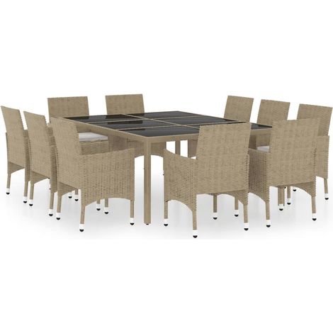 Maison Exclusive - 11-tlg. Garten-Essgruppe Poly Rattan Beige