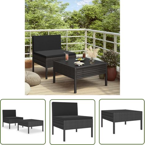 The Living Store Salon de jardin 2 pcs avec coussins Résine tressée Noir - Salon De Jardin - Mobilier De Jardin - Set De Salon De Jardin - Canapé De Jardin - Table Basse (1/5)
