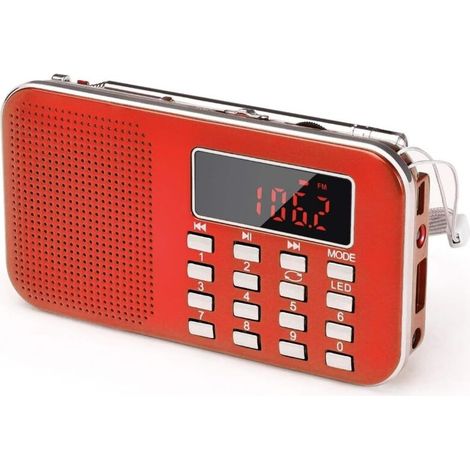 J-908 Poste Radio Portable AM/FM, Petite Radio Portable Rechargeable avec Batterie Rechargeable de 1200mAh, Transistor Radio avec éClairage de Secours, Mini USB/SD/AUX(Rouge)
