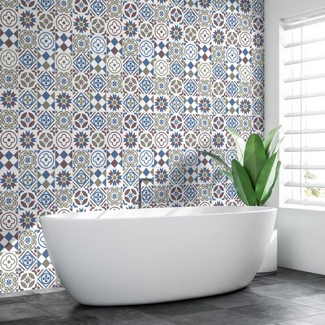 Sticker Mural Carrelage adhésif Cuisine Salle de Bain - 60 STICKERS CARRELAGES AZULEJOS GORGINA - 60stickers15x15cm (1/5)