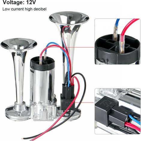 Elektrische Autohupe mit 600 dB, mit doppeltem Metallrohr, integrierter elektrischer Pumpe und Relais. (1/5)
