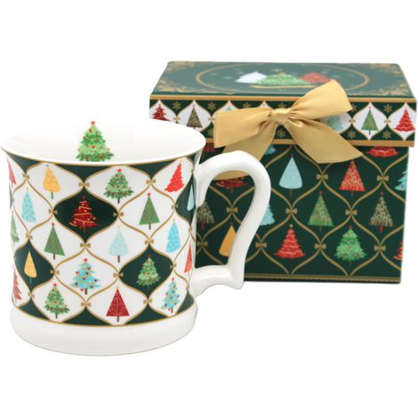 Taza de porcelana con forma de árbol de Navidad de 450 ml en una caja de regalo decorativa. (1/5)