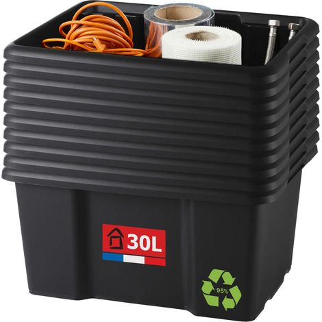 Bac de rangement plastique 30L, x10, noir, L.46,5xl.36,5x H23cm (1/4)