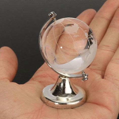 Boule sphérique en verre, globe terrestre rond, or et argent, artisanat, cadeau de bureau, décoration de table, ornements en cristal mignons, carte du monde, Noël (1/2)