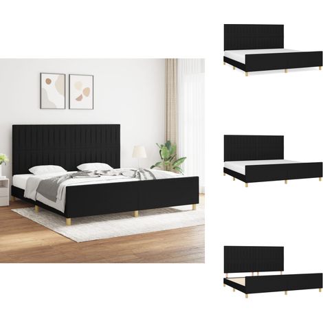 Cadre de lit sans matelas noir 200x200 cm tissu - Lit Double - Cadre De Lit - Tête De Lit - Literie - Meuble Chambre (1/5)