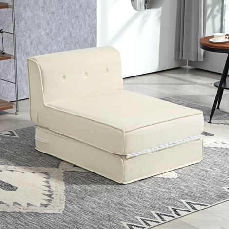 Canapé de sol, matelas d'appoint pliable, léger, revêtement en corde, 73 x 100 x 65 cm, blanc crème (1/5)