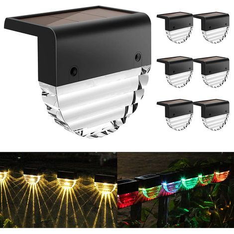 Lampes solaires de terrasse, lot de 6 lampes solaires d'extérieur LED étanches pour terrasses, escaliers, cours, allées de jardin, marches et clôtures, 10 lumens, blanc chaud (1/5)