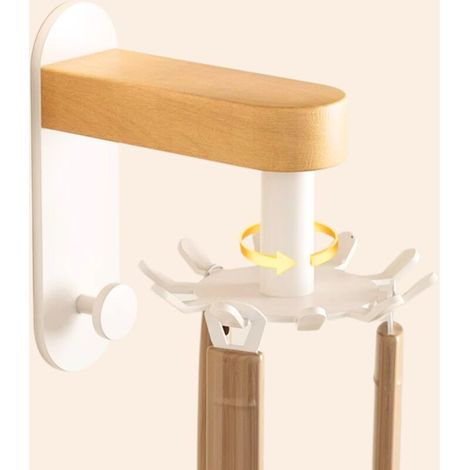 Support mural auto-adhésif Couleur blanc hêtre pour ustensiles de cuisine pour suspendre casseroles et poêles, spatule, cuillère, support de cintre avec 10 crochets et 1 crochets robustes