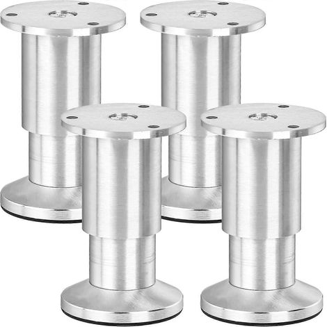 Pieds de meubles en métal de 12 cm (5 pouces), lot de 4 pieds de rechange ronds réglables en alliage d'aluminium, compatibles avec les canapés, les armoires de cuisine, etc. (1/5)