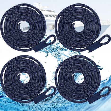 4 Pièces Cordes de Protection pour Bateau, Cordon Elastique Amarre, Ligne de Quai de Bateau avec Œil, pour Ponton, Jet Ski, Kayak, Canoë, Bateau à Moteur, 6mmx1.5m, Bleu Marine (1/5)