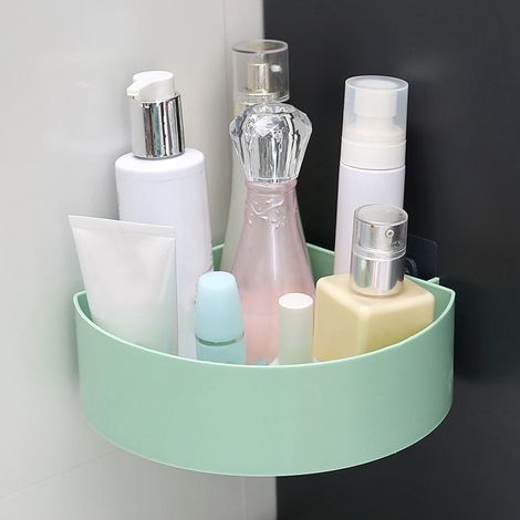 Etagère Murale Salle De Bain - Sans Perçage - Support Adhésif Renforcé - Organiseur Pour Savon Et Éponge - Vert Rose Bleu - 1 Pièce (1/5)