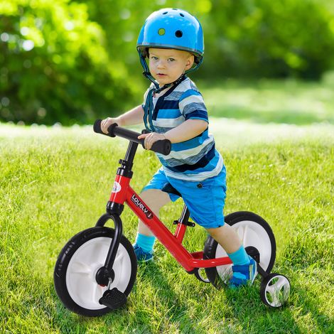 Vélo d'équilibre avec pédales et roues d'entraînement amovibles, siège réglable 33-38 cm, enfants +24 mois, charge 25 kg, rouge (1/5)