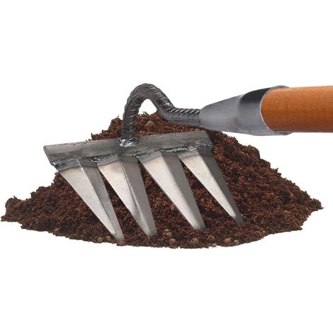 Scarification Jardin en Métal pour Le Jardinage Râteau À Dents Lourdes en Métal,Déchaumage Désherbage avec Dents en Acier Au Carbone, 4 Dents Râteau (1/5)