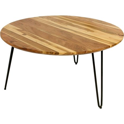 Couchtisch Akazie massiv Hairpin-Gestell Metall 90x90x45 cm naturfarben schwarz Nagar (1/5)