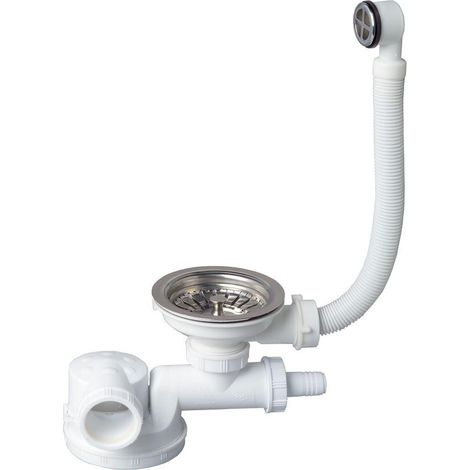 Wirquin Pro – Ensemble complet vidage lavabo 1 bac Ø90 – Siphon extra plat 50mm – Bonde à panier D90 – Débit 36 L/m pour usage professionnel