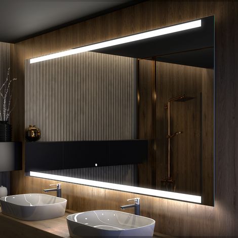 Moderne Miroir avec LED Illumination Salle de Bain 120x70 cm sur Mesure LED Lumineux Miroir avec Éclairage intégré Interrupteur Tactile LED047 (1/4)