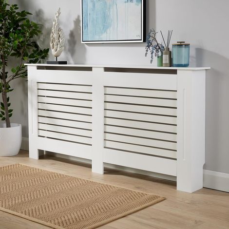 Extra Large White Radiator Cover Wooden MDF Wall Cabinet Shelf Slatted Grill (1/5)