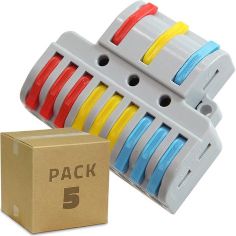 Pack 5 Conectores Rápidos 3 Entradas y 9 Salidas SPL-93 para Cable Eléctrico de 0.08-4mm² Gris