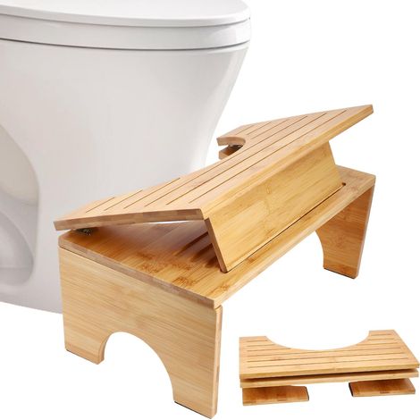 Tabouret Toilette en Bambou,Tabouret de Toilette Antidérapant Repose Pied,Tabouret Pliant Pliable Ergonomique pour Lutter Contre la Constipation,Les Flatulences et Faciliter la Défécation,Tabouret WC (1/5)