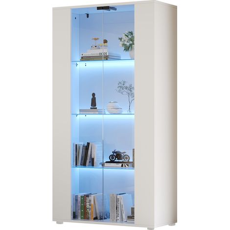 CHICFURN Vitrina 80x36x150 cm de aglomerado y vidrio blanco, 2 puertas acristaladas y LED (1/5)