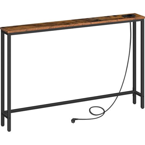 Console Meuble avec Multiprise (1 AC, 1USB-A, 1 Type-C), Table Console étroite avec Station de Charge, Bout de canapé, Table derrière Le canapé, pour Hall, Marron Rustique et Noir (1/5)